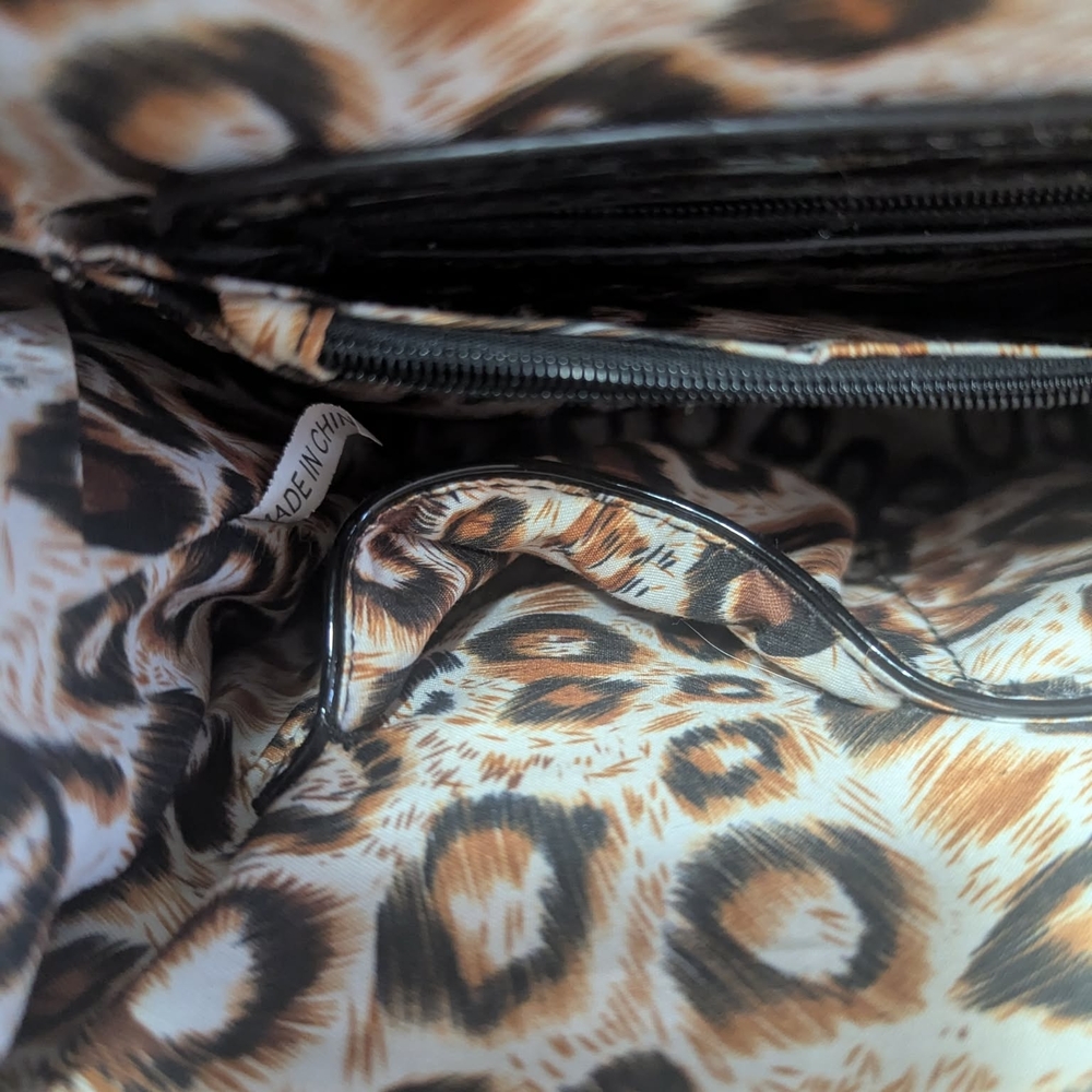 Leopard Print Dome Satchel Handbag - Black & Brown - Picture 2 of 5